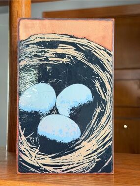 Houston Llew Blue Egg Nest Home Art Wall Plaque